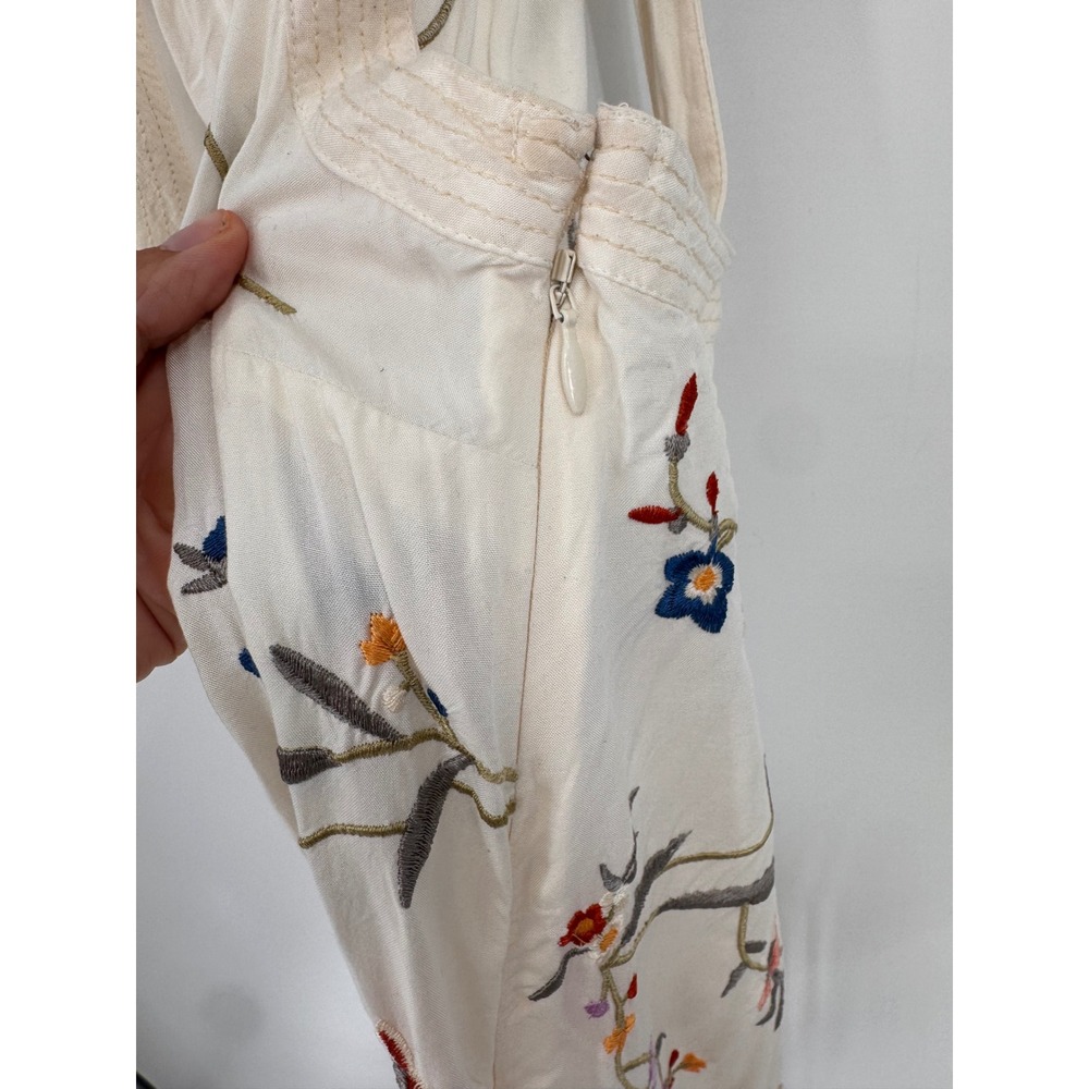 Anthropologie Halter Top Women Size 8 Ivory Embroidered Fringe Boho Bird - Picture 12 of 14